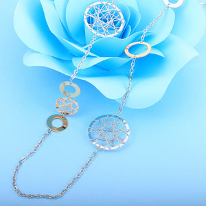 Long Chain Necklace with Heart and Circle Designs