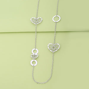 Long Chain Necklace with Heart and Circle Designs