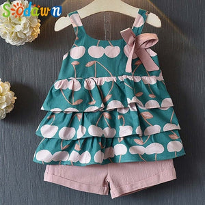 2pc Baby and Toddlers Cute Heart Print Blouse and Skirt