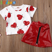 Load image into Gallery viewer, 2pc Baby and Toddlers Cute Heart Print Blouse and Skirt
