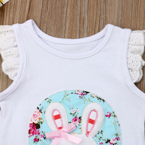 2pc Baby and Toddlers Sleeveless Rabbit Blouse and Floral Skirt