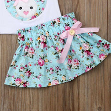 Load image into Gallery viewer, 2pc Baby and Toddlers Sleeveless Rabbit Blouse and Floral Skirt
