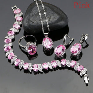 Sterling Silver Crystal Zircon Pendant Necklace Bracelet Earrings and Ring