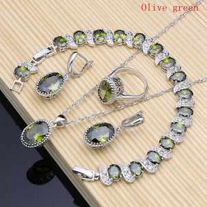 Sterling Silver Crystal Zircon Pendant Necklace Bracelet Earrings and Ring