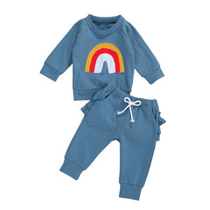 Baby and Toddlers Long Sleeve Rainbow Print Top and Pants