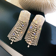 Load image into Gallery viewer, Rhinestone Tassel Drop Earrings
