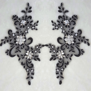 Crystal Black Silver Patches Embroidery Applique