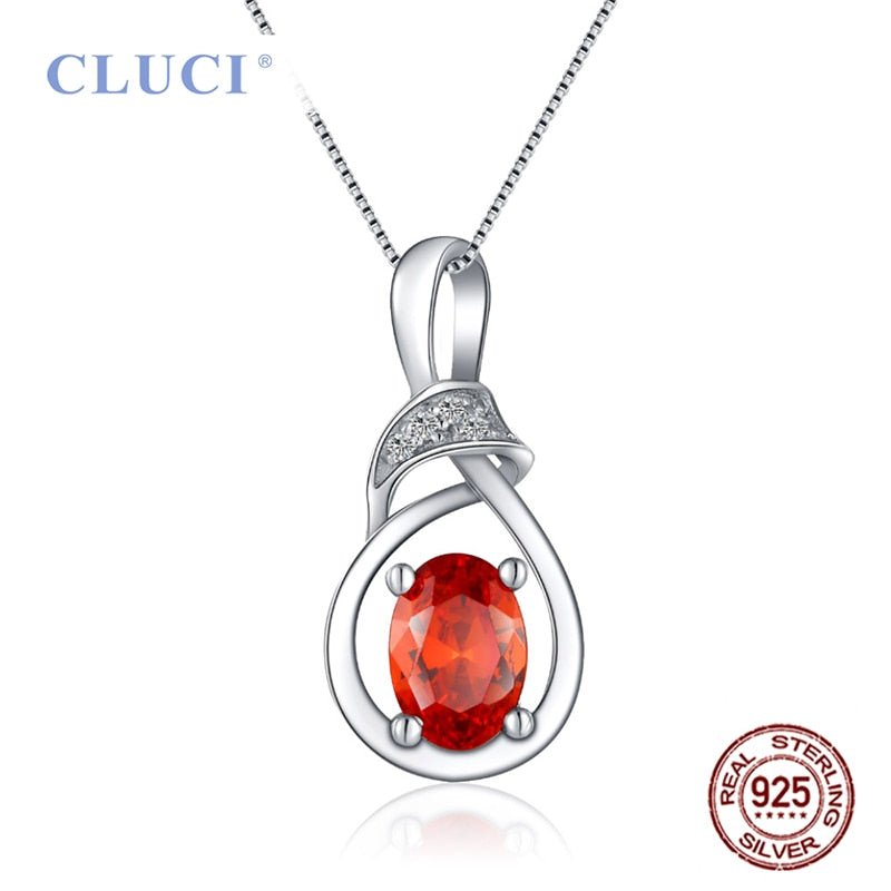 Silver and Red Oval Pendant