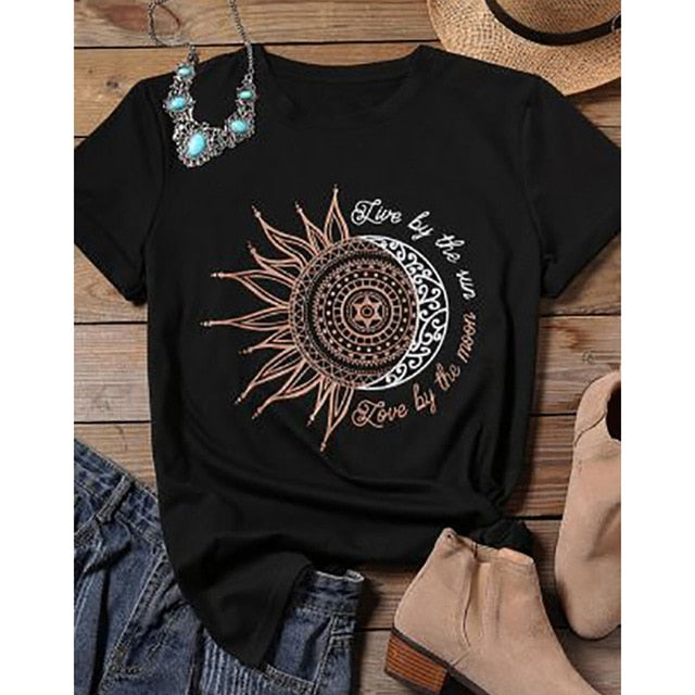 Sun and Moon Print T-Shirt