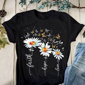 Butterfly and Floral Print T-Shirt